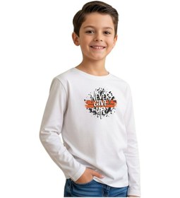 Resim Panios Kids Düz Yuvarlak Yaka Nevver Give Baskı Detaylı Erkek Çocuk Sweatshirt BEYAZ 