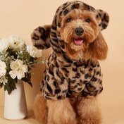 Resim Küçük ve Orta Boy Köpekler İçin Rahat Leopar Desenli Kapüşonlu Evcil Hayvan Ceketi - Sıcak Sonbahar/Kış Montu, Makinede Yıkanabilir 