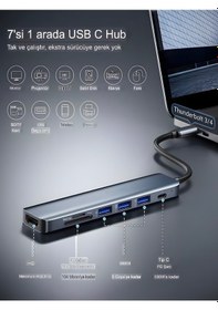 Resim 7in1 Aluminiumusb Çoklayıcı Çevirici Pd100w Hızlı Şarj 4k 60hz 1xhdm 3xusb 1xtype-c Tf/sd Gri 