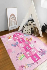 Resim Gökotta Pembe Seksek Desen Yıkanabilir Dijital Baskılı Yıkanabilir Çocuk Halısı Oyun Halısı 