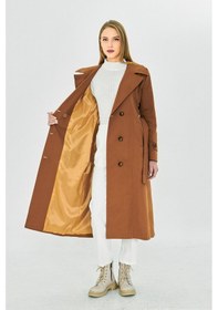 Resim Pastelastore %100 Pamuk Ekstra Uzun 120cm Kruvaze Kadın Trençkot 1121 Taba 
