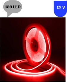 Resim 12 Volt 8 Mm 480 Ledli Esnek Cob Şerit Kırmızı Dış Mekan Ip68 5 Metre 