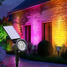Resim Güneş Işıklı Spot Işık ile 9 LED - RGB Renkli Dış Mekan Bahçe ve Çim Işığı, IPX4, Kolay Kurulum, Dış Duvarlar, Merdivenler, Teraslar, Avlular, Havuzlar için, Stüdyo Fotoğrafçılığı Işıkları Çekim Dekoratif Aksesuarları Aydınlatma Arka Plan Işıkları, Akıllı Algılama-Işık Duyusu, parlaklık otomatik olarak ayarlanır 