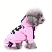 Resim TH3A LJ170 Evcil Hayvan Köpek Hoodie - 76 Numaralı Sporlu Sweatshirt, Pembe & Siyah Çizgili, Küçük ve Orta Boy Köpekler İçin Sıcak Sonbahar Kıyafeti, Rahat Tek Parça Spor Giyim, Küçük Köpek Kazak, Şık Pet Giysi, Dayanıklı Malzeme, Nefes Alabilen Materyal, Aktif Evcil Hayvanlar 