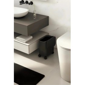 Resim Antrasit 15L Tekerlekli Kapaklı Çok Renkli Çöp Kovası, Banyo ve Ofis Için Ideal 
