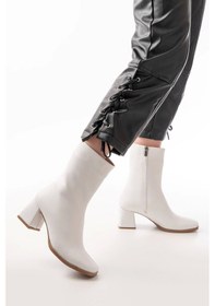 Resim Msk-032 Beyaz Topuklu Fermuarlı Kadın Bot Beyaz 