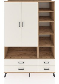 Resim Kronos Dolap 10 Raflı 4 Çekmeceli 2 Kapaklı 132x59x195 Çam-ay... Çam 