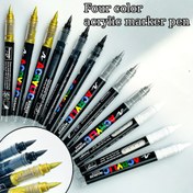 Resim GUANGNA Düz Sıvı Akrilik Marker Kalem, Yumuşak Uç, Siyah, Beyaz, Altın, Gümüş Dört Renk, Taş, Ahşap, Kumaş, DIY El Sanatları, Okul Çizim Malzemeleri, Profesyonel Sanat Kullanımı için Uygun 
