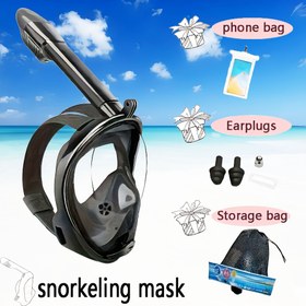 Resim Geniş Görüş Alanlı Tam Yüz Şnorkelleşme Silikon Maske ve Su Geçirmez Telefon Kılıfı Kapaklı, Yetişkinler ve Gençler için Uygun Dış Mekan Seyahat Yüzme Ekipmanı 