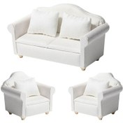 Resim Lemestar 1:12 Mini Ev Dekorasyonu: Beyaz Kumaşlı Ahşap Koltuk Seti 3 Farklı Model , Gerçekçi Simülasyon, Oyuncu Evleri Ve Fotoğraf Propları İçin 