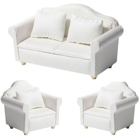 Resim Lemestar 1:12 Mini Ev Dekorasyonu: Beyaz Kumaşlı Ahşap Koltuk Seti 3 Farklı Model , Gerçekçi Simülasyon, Oyuncu Evleri Ve Fotoğraf Propları İçin 