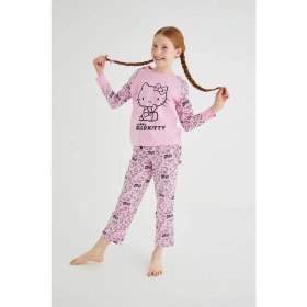 Resim Kız Çocuk Pembe Kız Uzun Kol Pamuklu Pijama Takımı 
