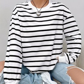 Resim Çizgili Baskı Mürettebat Yaka Kazak Kazak, Sonbahar Ve Kış İçin Zarif Uzun Kollu Örme Kazak, Kadın Giyim 