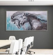 Resim At Soyut El Yapımı Yağlı Boya Tablo 115x65cm 