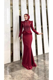 Resim modadeywearst Özel Tasarım Taş İşlemeli Peplum Tesettür Abiye 