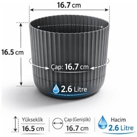 Resim Krs-262 Zeraf Dekoratif Tabaklı Saksı Takımı 2.6 Litre No:2 Antrasit 6 Adet 