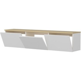 Resim Neon Tv Ünitesi Beyaz Safir Meşe Duvara Monte 