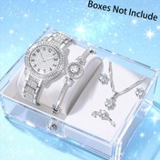 Resim 6 adet Yeni Bayanlar Güzeli ve Modası Gümüş Kuvars Saat + Yeni Gümüş Takı Seti Sevgililer Günü, Paskalya, Ramazan, Düğün, Doğum Günü Partisi, Noel Korkusu, Cadılar Bayramı, Arkadaşlara Hediye Eid Al Adha 