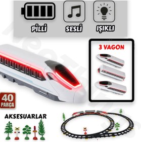 Resim YILDIRIM OYUNCAK Pilli Led Işıklı Sesli 40 Parça Raylı Aksesuarlı Vagonlu 308 cm Tren Seti 