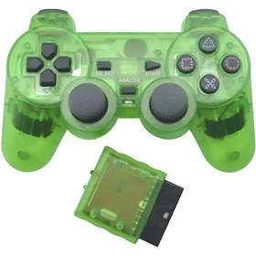 Resim Şeffaf Yeşil-kablosuz Denetleyici Gamepad Şeffaf Renk 2.4g Titreşim Joystick Controle Gamepad Sony Ps2 Joypad Oyun Aksesuarları 