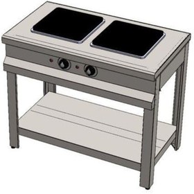 Resim CSA İnox Karacasan Endüstriyel Elektrikli Taban Raflı Çiftli 2 Gözlü Ocak 