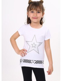 Resim Toontoy Kids Toontoy Kız Çocuk T-shirt Yıldız Baskı Beyaz 