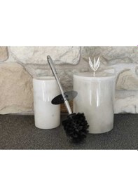 Resim Beyaz Mermer Gümüş Zeytin Dalı Aksesuarlı 2'li Banyo Seti Beyaz 