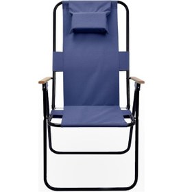 Resim Exent Yastıklı Yüksek Sırtlı Katlanır Büyük Boy Kamp Piknik Sandalyesi, Ağaç Kollu-lacivert 