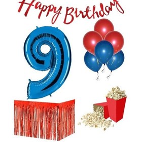 Resim 9 Yaş Kırmızı-mavi Balon Rakam Folyo Banner Mısır Kutusu Masa Et 