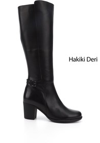 Resim GÖNDERİ(R) Kadın / Kız Siyah Fermuarlı Kalın Topuklu Hakiki Deri Çizme 