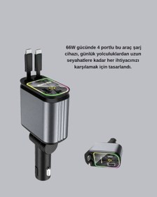 Resim Ilkeshop Araç Şarj Adaptörü 66w Pd Qc Hızlı Şarjlı Ve Çekilebilir Kablolu 