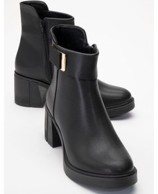 Resim Luvishoes Luvi Shoes Rashe Siyah Tokalı Kadın Kalın Topuklu Bot Siyah 