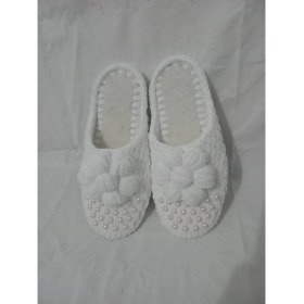 Resim Merut Style El Örgüsü Kadife Ip Beyaz Inci Detaylı Ev Terliği 