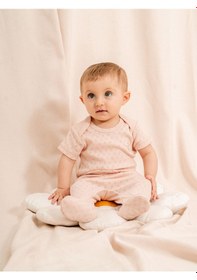 Resim Jakarlı Çıtçıtlı Body Patikli Alt Bebek Takımı Pudra 