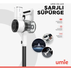 Resim UMIE DS-U23 Speedy Max Pro Beyaz 2200mAh 420W 28.000 Pa Emiş Cyclone Teknoloji Şarjlı Dikey Süpürgesi 