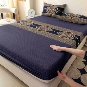 Resim 3 adet Mavi Jakarlı Çarşaf ve Yastık Kılıfı Seti, Polyester Lif Takım Elbise / 2 Yastık Kılıfı / 1 Çarşaf / Çift Kişilik Yatak / Tam Boy Yatak / Kral Boyu Yatak / Kraliçe Boyu - Küçülme Dirençli ve Renk Haslığı - Yumuşak Açık Bej Dostu/Kolay Bakım - Matrasta Sıkıca Oturur ve Kolay Yerleştirilir 