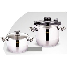 Resim Fms Venüs İkiz 5+7 L Güveç Düdüklü Tencere Seti - Cam Kapak Siyah 3029 