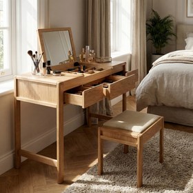 Resim Modesto Makyaj Masası & Puf | Natürel Meşe - Bej 