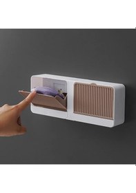 Resim 2 Bölmeli Yapışkanlı Duvara Monte Mutfak Banyo Katı Sabunluk Kahve 