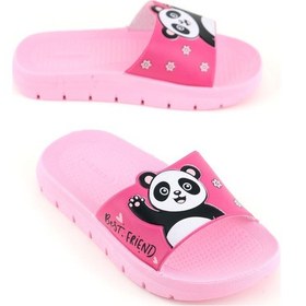 Resim Gezer Kız Çocuk Yazlık Best Friend Panda Pu Rahat Taban Ev Banyo Havuz Plaj Terlik Fuşya 
