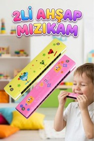 Resim Tıfıl Toys 2'li Ahşap Çocuk Mızıka Seti! 16 Delikli 12cm Renkli Eğitici Ahşap Oyuncak Müzik Aleti Mızıka 
