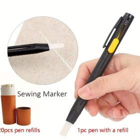 Resim 1 Kalem veya 20 Dolgu - Beyaz Kireç Dikiş Görünmez Kireç Kesme Olmadan - Değiştirilebilir Uç - Kestirme ve Dayanıklı Kumaş ve Elbise Yapımı için - 20 Dolgu Kartuşlu 1 Kalem İçerir 