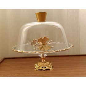 Resim Elta Collection Gold Metal Ayaklı Cam Kapaklı Kek - Pasta Stantı Fanus 