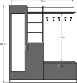 Resim ASRA TREND V-03 Portmanto 180 cm - Aynalı ve Raflı Vestiyer, Beyaz & Safir Meşe,%100 MDFLAM, Askılı ve Ayakkabılıklı Antre Dolabı 