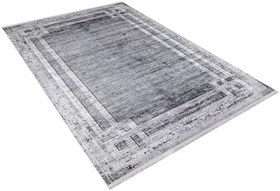 Resim 140x200 cm VelikiNovgorod Gri Çerçeveli Yün El Dokuma Modern Geometrik Etnik Eskitme Desenli Boho Oturma Odası Salon Yolluk Koridor Mutfak Halısı 