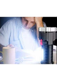 Resim Usb Şarjlı 4 Modlu Multi Led El Feneri - Akıllı Pil Göstergeli Kamp Avcı Işıldak Siyah 