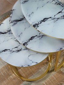 Resim Ceylin 3'Lü Gold Beyaz Mermer Temperli Cam Zigon Sehpa 