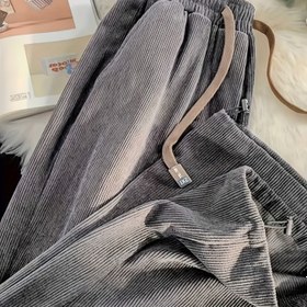 Resim Kadınların Yüksek Bel Korduoy Pantolonları - Hafif Düz Bacaklı Belin Örgülü Beli, Düz Kahverengi Günlük Pantolonlar Bahar, Yaz ve Sonbahar için, Çok Yönlü Tüm Mevsim Konforu, Yüksek Bel Pantolonları, Mevsimlik Moda, Dokulu Kumaş 