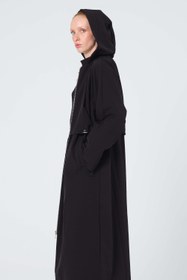 Resim Kapüşonlu Bi Stretch Trençkot - Siyah - S/M 