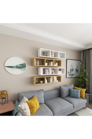 Resim Dekormer Design Duvar Rafı Yatay Kitaplık Mobilya Hediye Rafı Beyaz Atlantik Çam 4 Lü Takım 